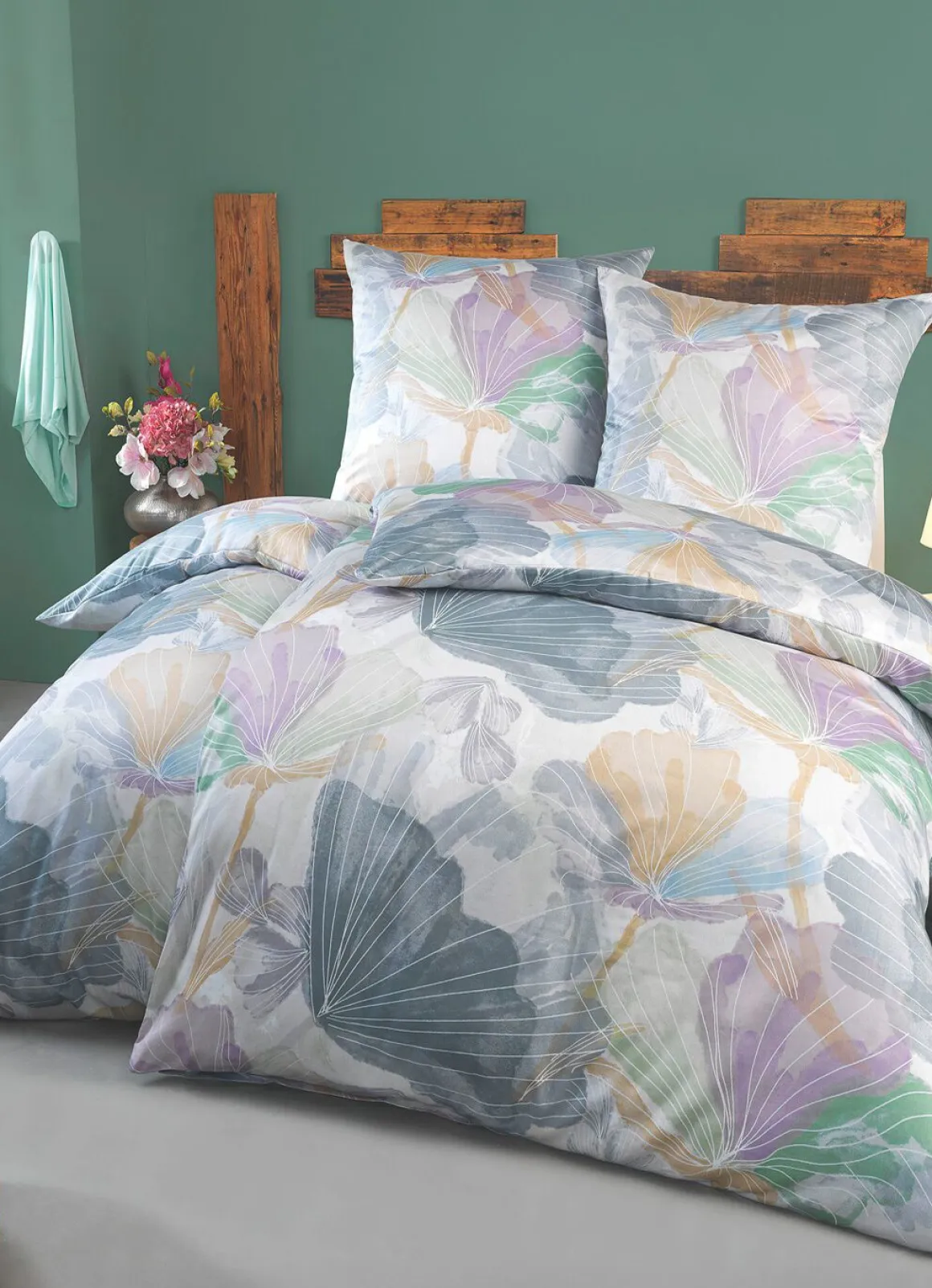 Beidseitig bedruckte Bettwäsche-Garnitur in Mako-Satin-Qualität