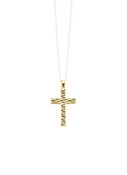 Beidseitig tragbarer Kreuz-Anhänger mit synth. Zirkonia