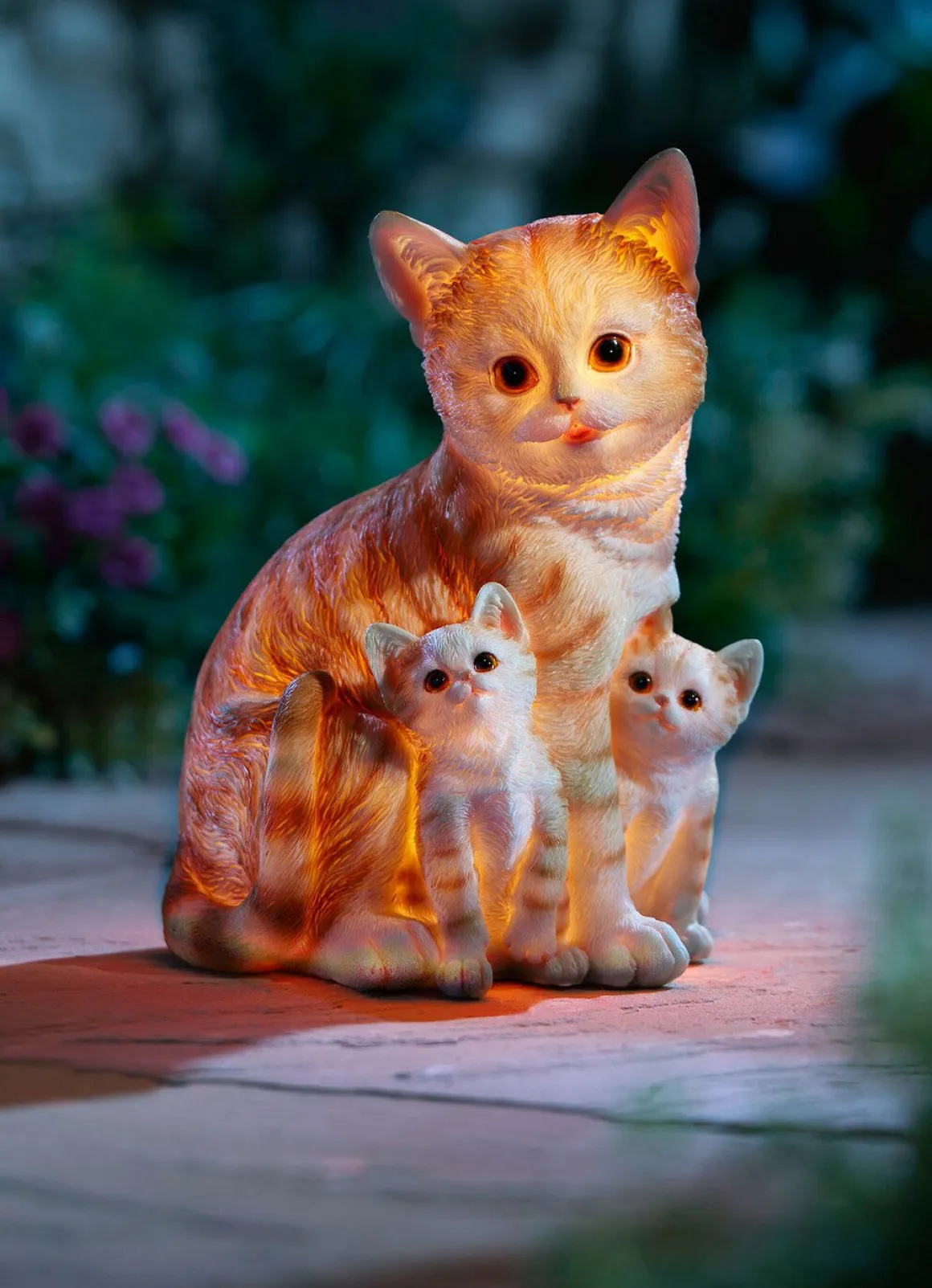 Beleuchtete Katzenfamilie