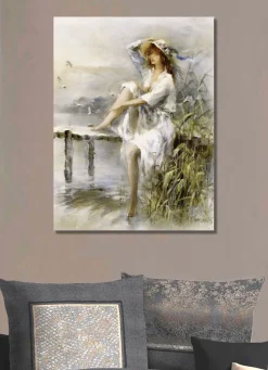 Bild Nachdenkliche Frau an einem Idyllischen See vom Künstler Willem Haenraets