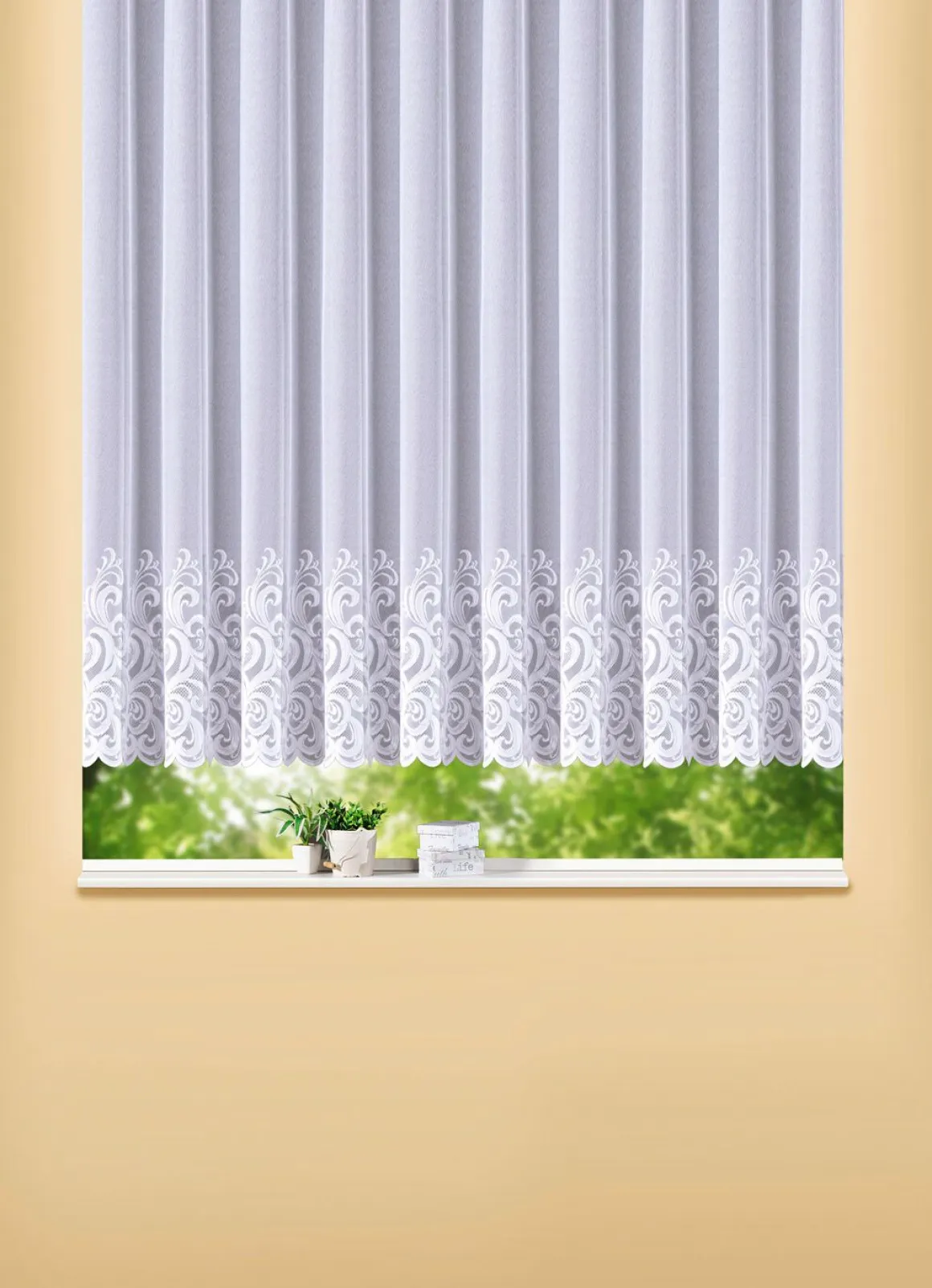 Blumenfenster-Store mit geradem Abschluss