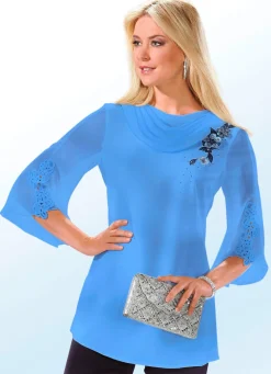 Bluse mit transparentem Wasserfall-Kragen
