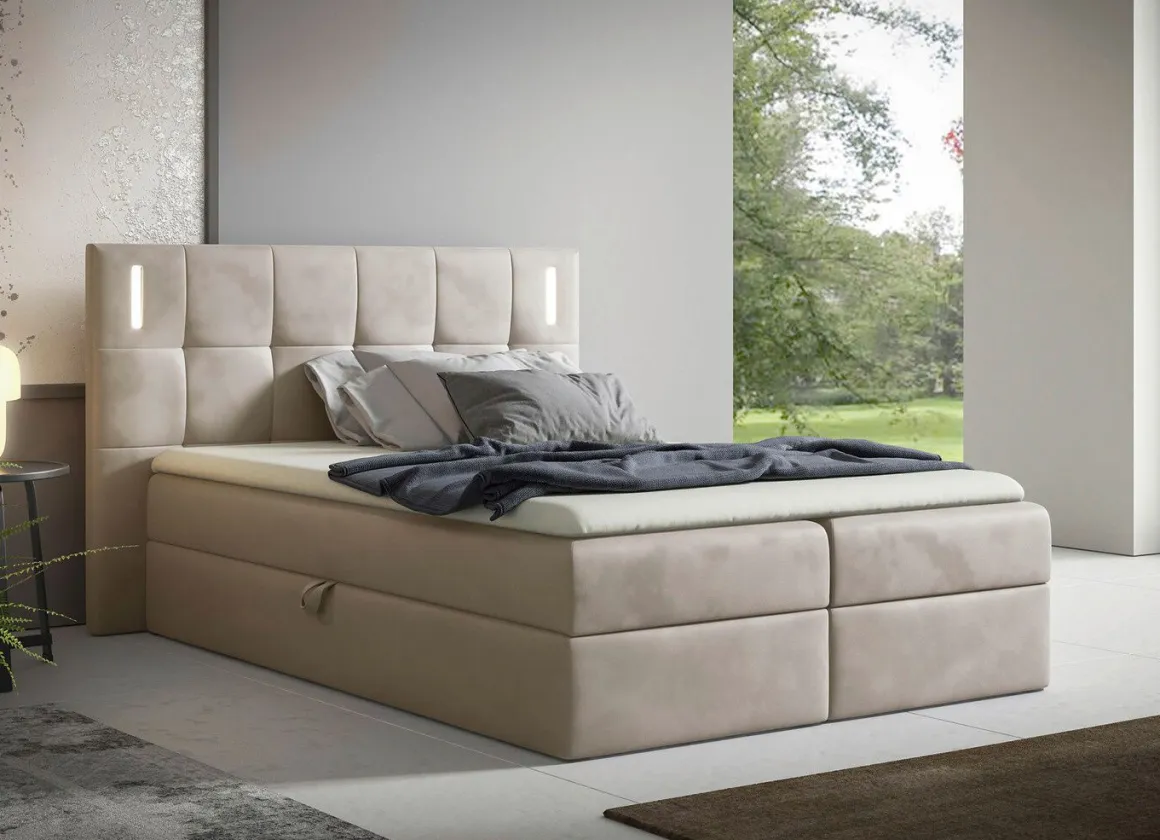 Boxspringbett mit LED-Beleuchtung und Topper