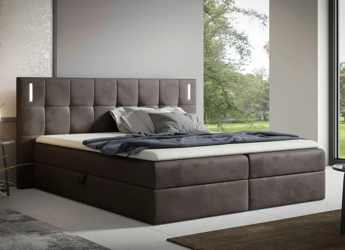 Boxspringbett mit LED-Beleuchtung und Topper