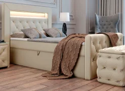 Boxspringbett mit LED-Beleuchtung und Topper