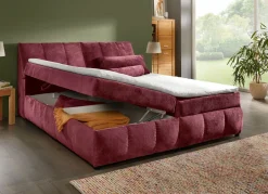 Boxspringbett mit Stauraum im Kopfteil und Bettkasten