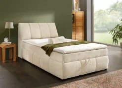 Boxspringbett mit Stauraum im Kopfteil und Bettkasten