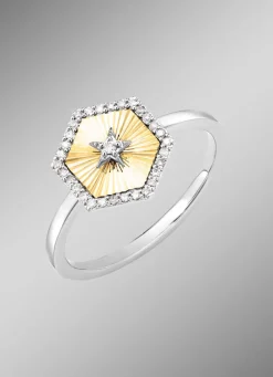 Damenring in Bicolor mit 1 Brillant und 30 Diamanten
