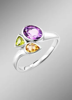 Damenring mit echt Amethyst, echt Citrin und echt Peridot