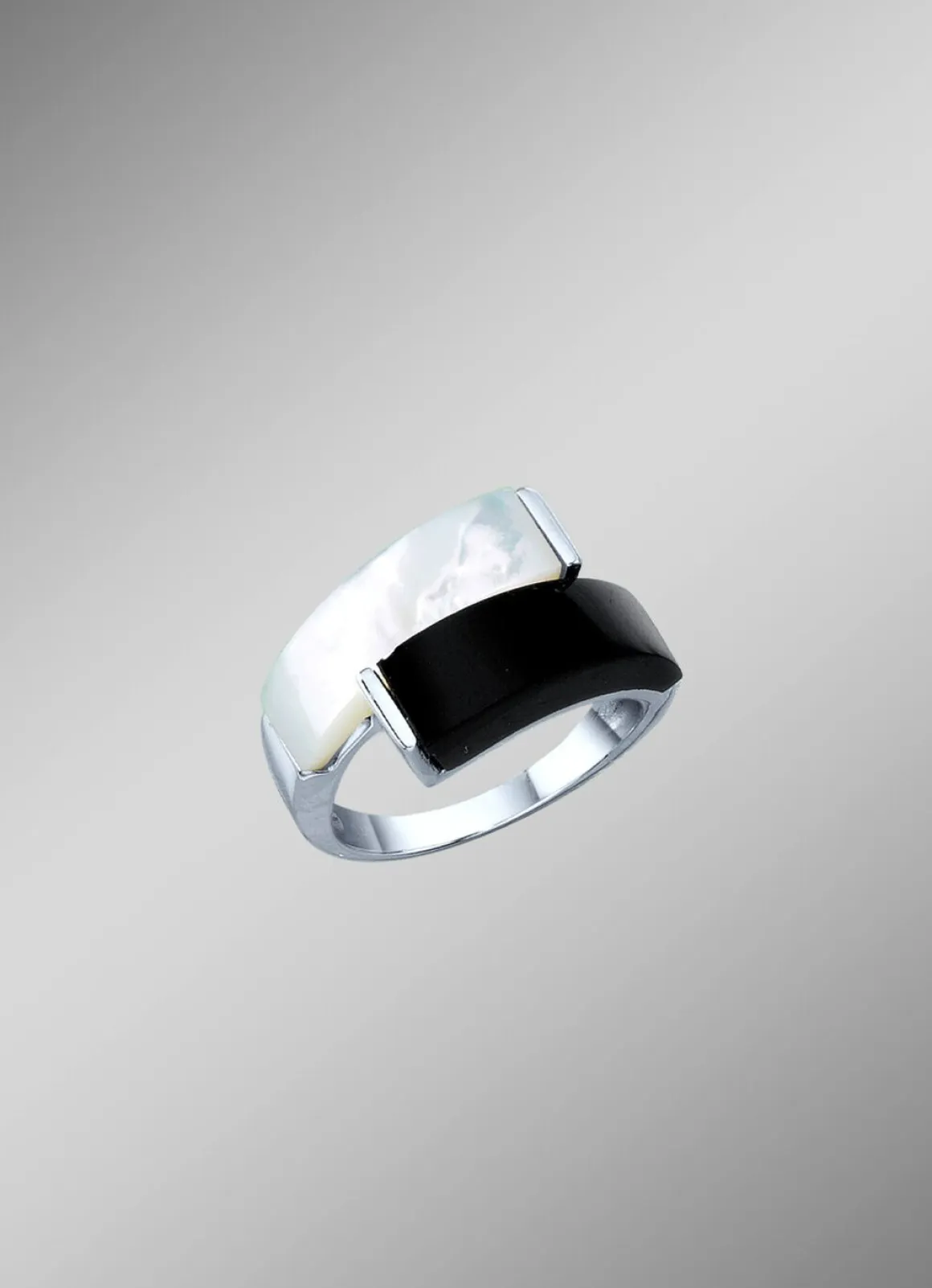 Damenring mit echt Onyx und echt Perlmutt