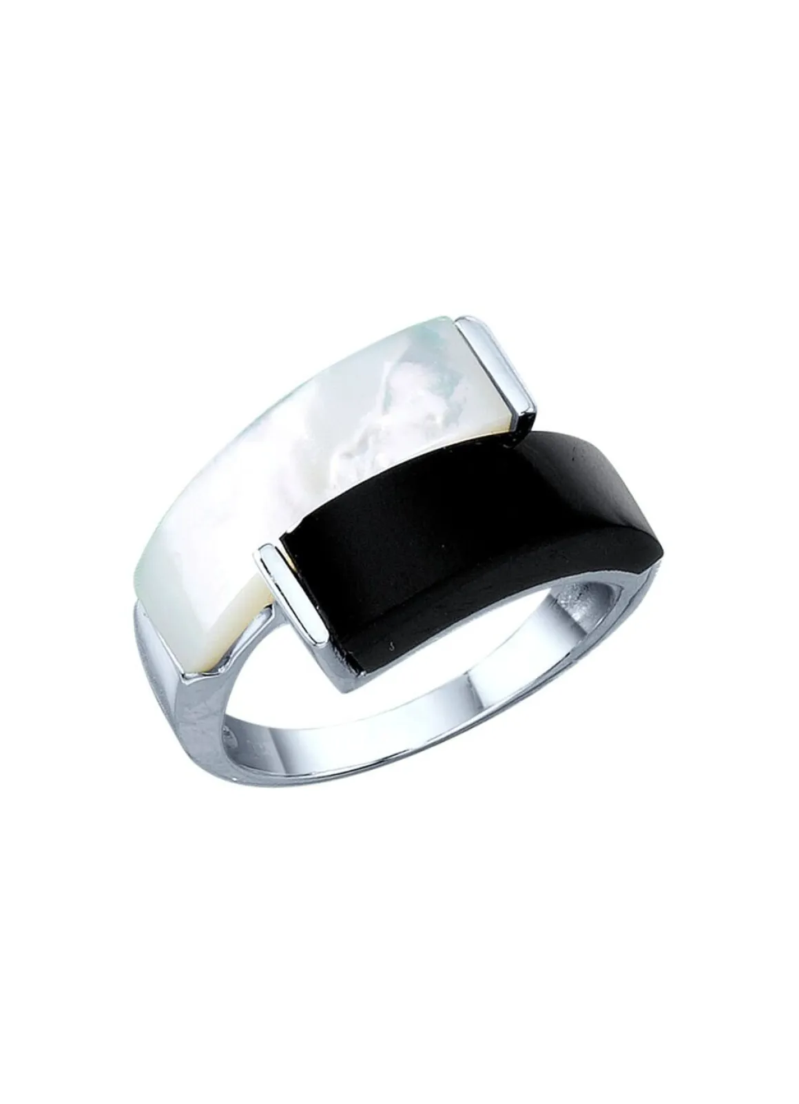 Damenring mit echt Onyx und echt Perlmutt