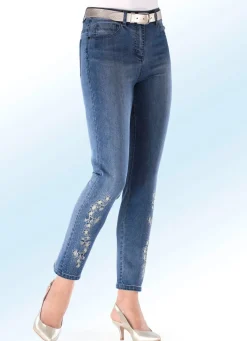 Edel-Jeans mit Stickerei-Applikationen und Glitzersteinchen