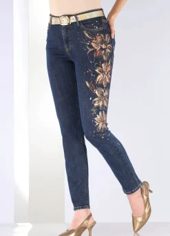 Edel-Jeans mit handbemalten, floralen Motiven