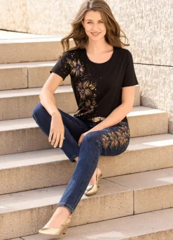 Edel-Jeans mit handbemalten, floralen Motiven