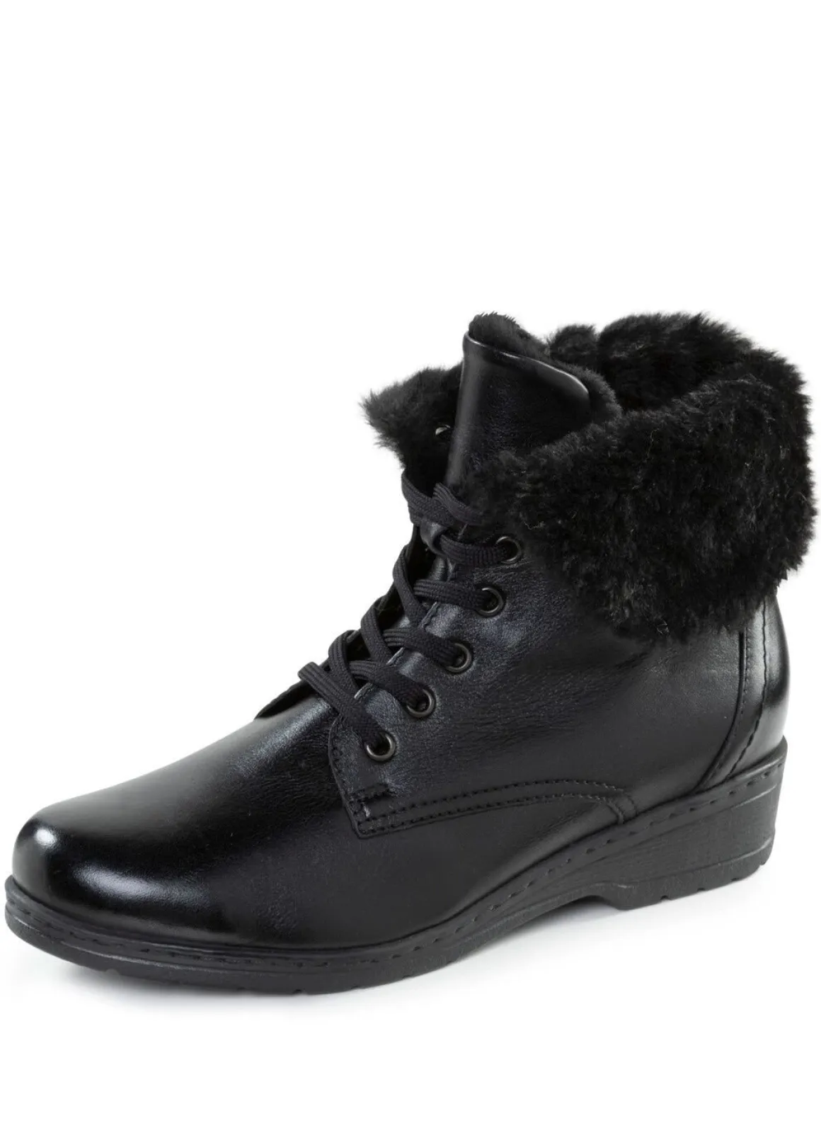 ELENA EDEN Schnür-Stiefelette mit umschlagbarem Lammfellkragen