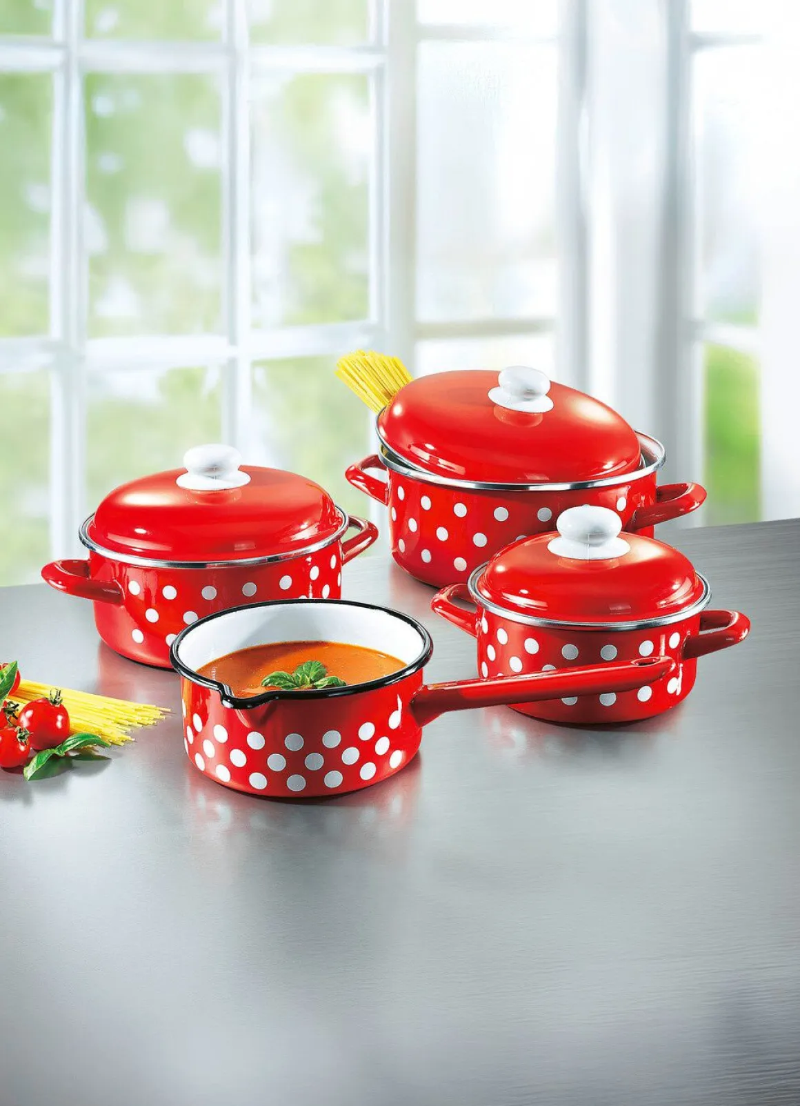 Emaille Kochtopf-Set, 7-teilig