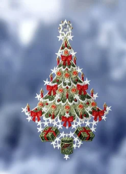 Fensterbild Weihnachtsbaum aus echter Plauener Spitze