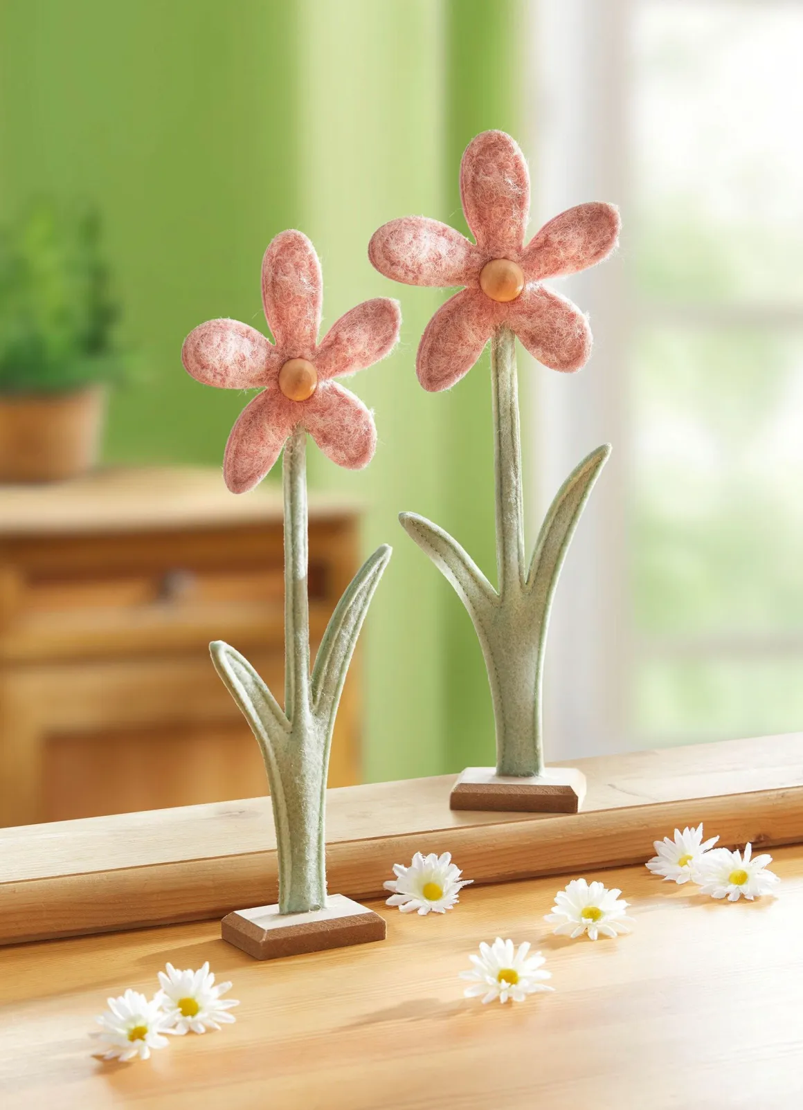 Filz-Blume auf Holzsockel, 2er-Set