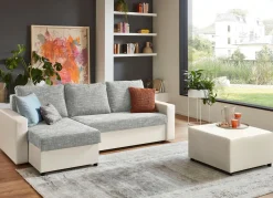 Frei im Raum aufstellbare Polsterecke mit Hocker