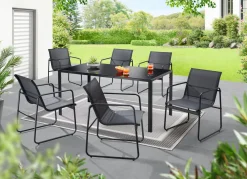 Gartenmöbel-Set mit pulverbeschichtetem Stahlrahmen, 7-teilig