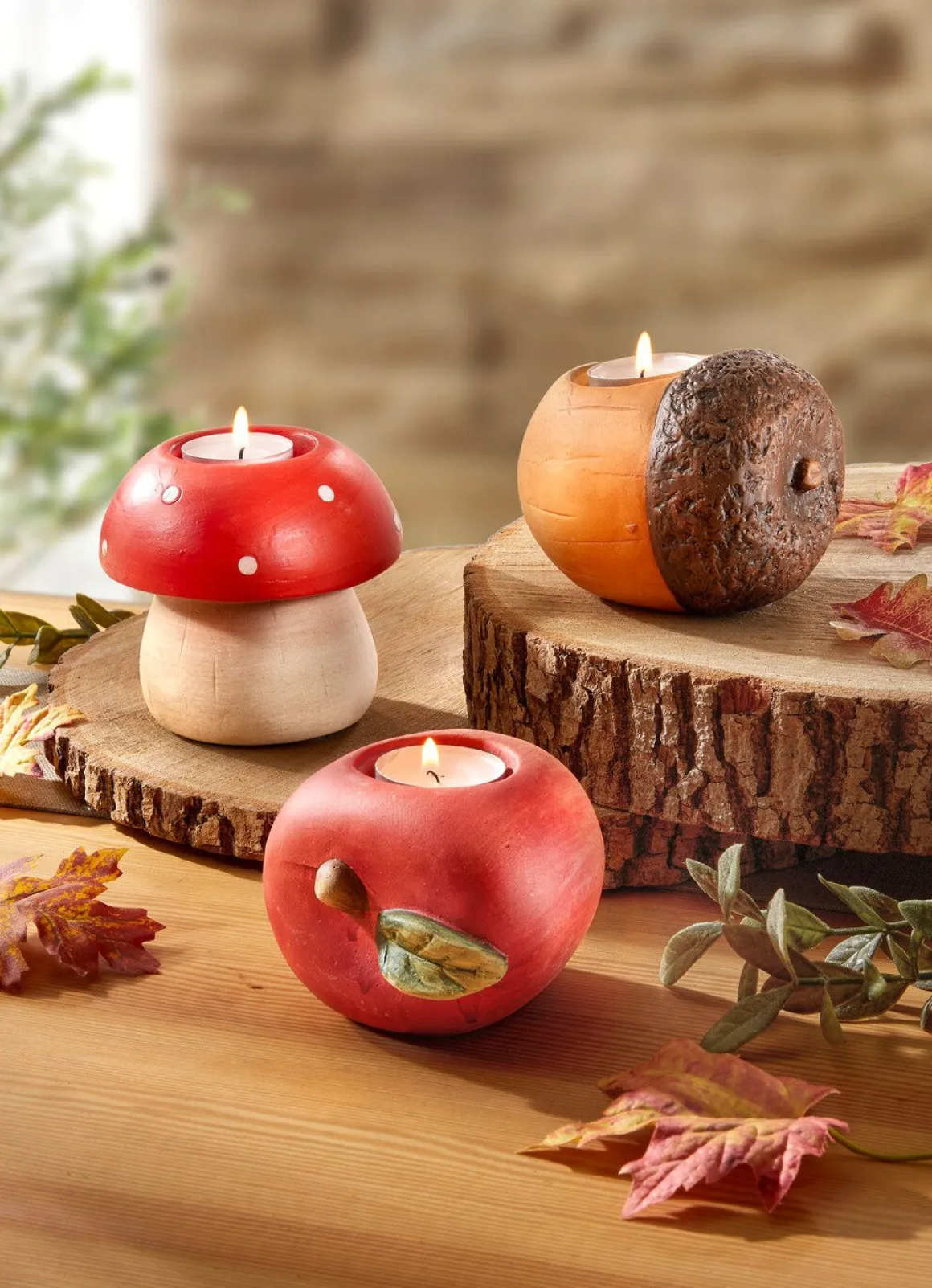 Herbstliche Teelichthalter im 3er-Set