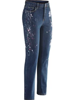Jeans mit handbemalten, floralen Motiven