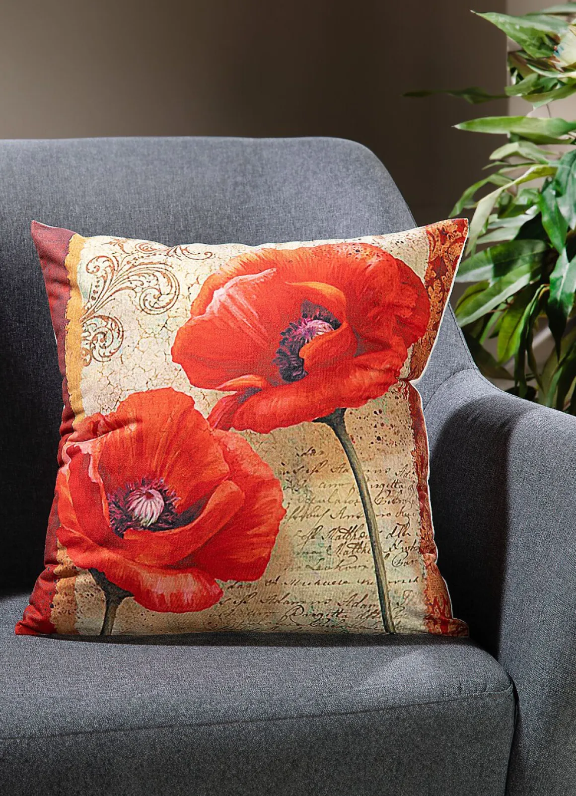Kissenbezug mit Mohnblumen-Motiven