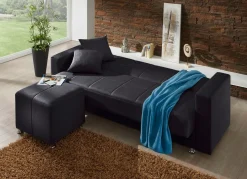 Klick-Klack-Sofa mit Hocker und Dekokissen
