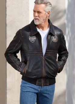 Lederblouson mit Patches