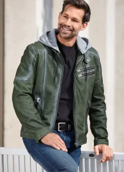 Lederkurzjacke mit Kapuze