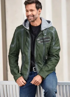 Lederkurzjacke mit Kapuze
