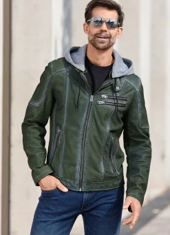 Lederkurzjacke mit Kapuze