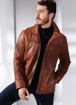 Lederkurzjacke mit Stehumlegekragen