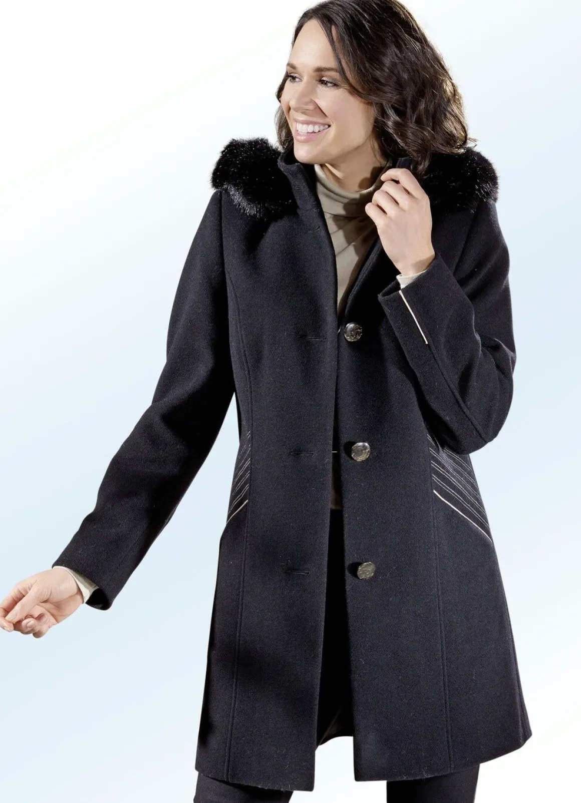 Longjacke in 2 Farben mit kontrastfarbenem Zierstepp an den Schubtaschen