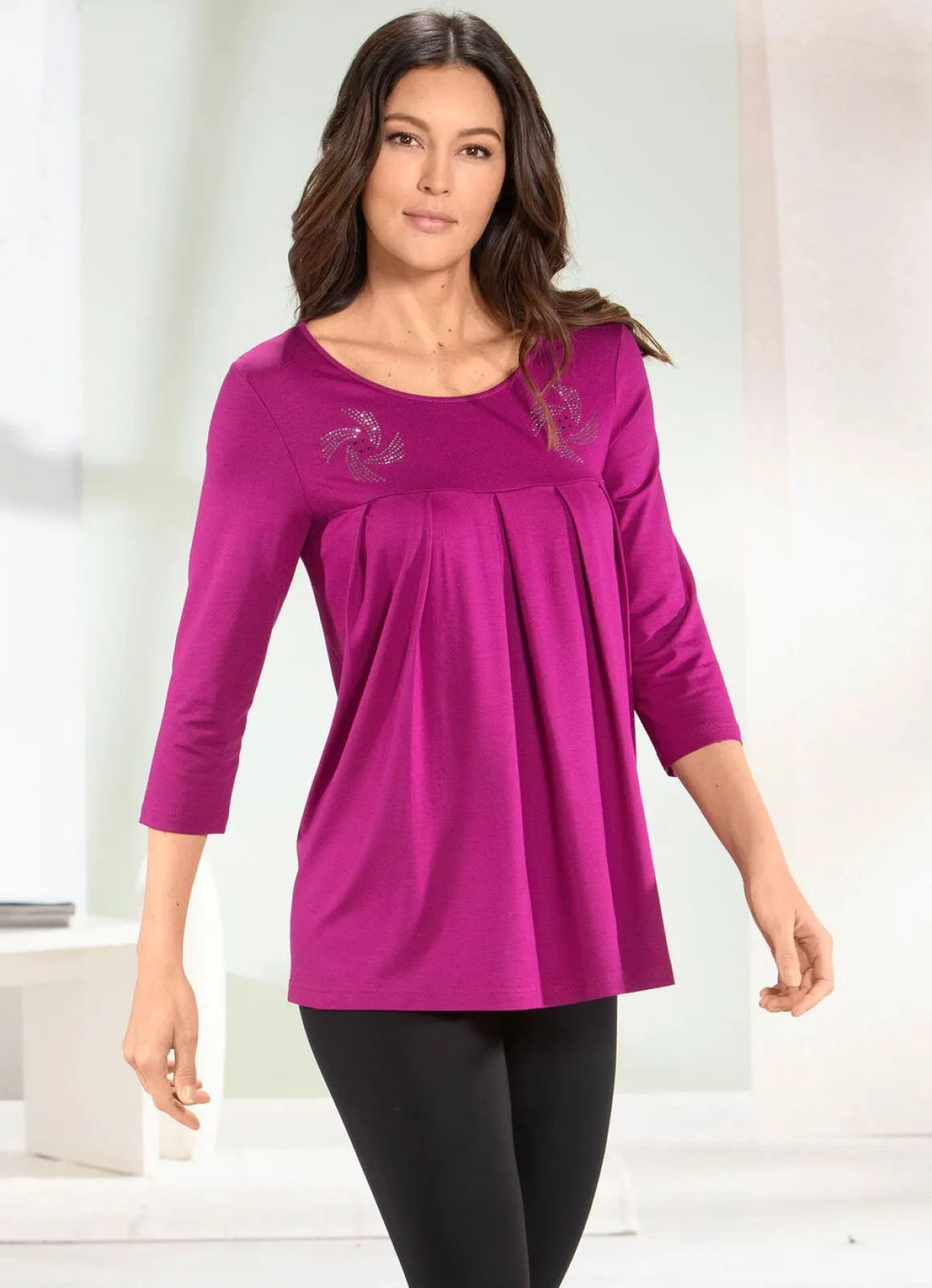 Longshirt mit Zierplättchen in 3 Farben