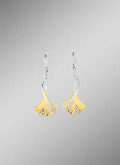 Ohrringe Ginkgoblatt in Bicolor mit synth. Zirkonia