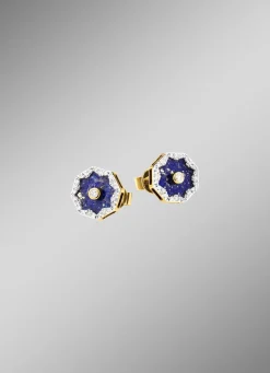 Ohrstecker mit echt Lapislazuli, Brillanten und Diamanten