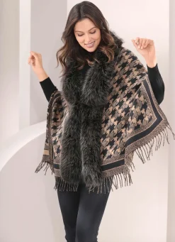 Poncho mit trendstarkem Hahnentritt-Dessin