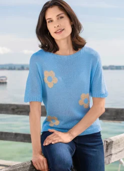 Pullover mit Glitzer in Blumenmotiven