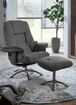 Relax-Sessel mit Hocker und Gestell aus Metall