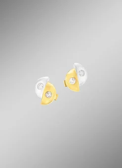 Satinierte Ohrstecker in Bicolor mit 4 Brillanten
