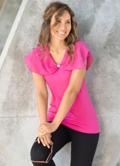 Shirt mit gekänteltem Chiffon-Besatz in 2 Farben