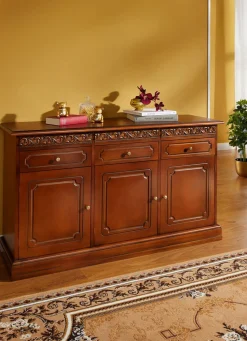Sideboard mit Echtholzfurnier und Schnitzerei-Verzierungen