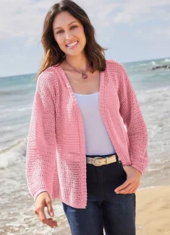 Strickjacke mit Struktur- und Ajourmuster