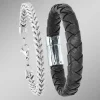 2-teiliges Armband-Set aus Edelstahl und Leder