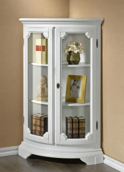 Teilmassive Eckvitrine mit gebogenen Glastüren mit Schloss