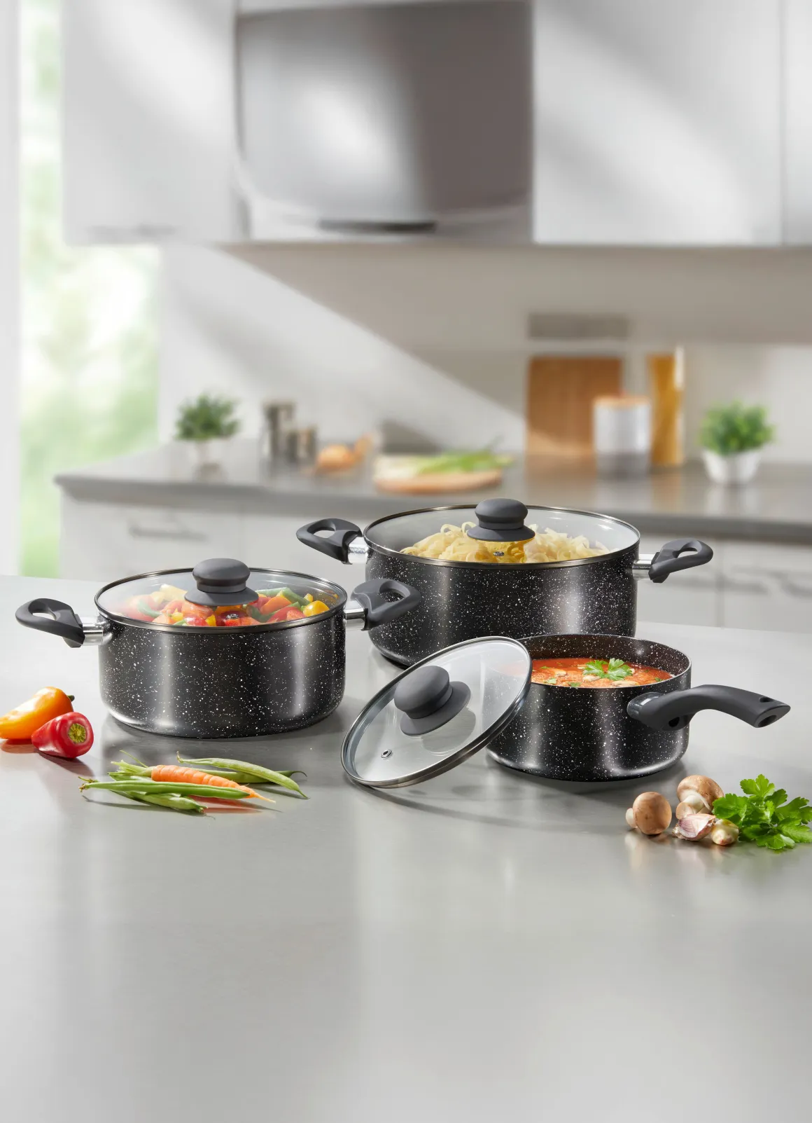 Topf-Set mit mit Hochleistungs-Granit-Keramik-Beschichtung