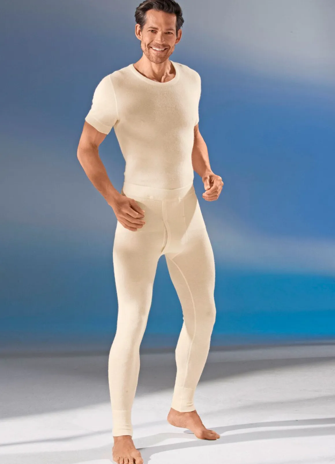 Unterhose, lang, mit Angora, in Ecru