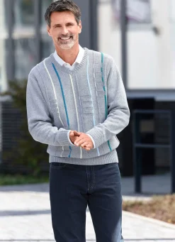 V-Pullover mit Strukturdessin