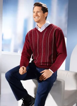 V-Pullover mit Strukturdessin in 3 Farben